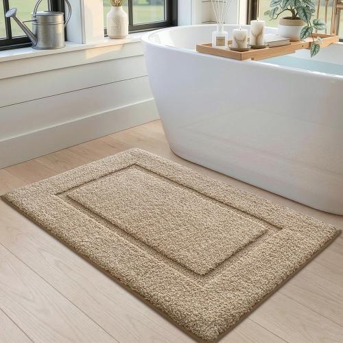 DEXI Bath Mat 24x16, Soft Absorbent Bathroom Rugs Non Slip, Beige