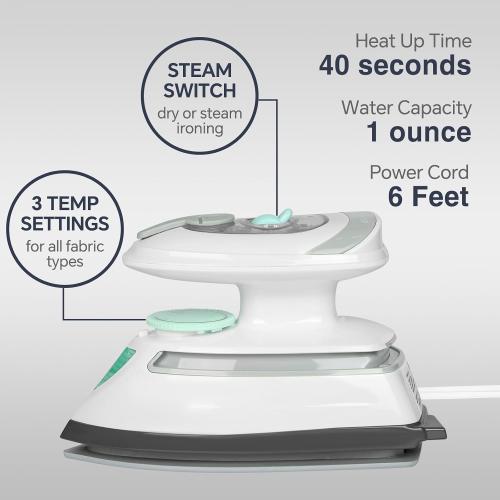 BEAUTURAL Mini Travel Steam Iron for Clothes with Dual Voltage, White