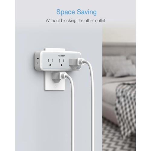 2 pack Multi Plug Outlet Extender, TESSAN Surge Protector Wall Plug Splitter with 5 Electrical Outlet Expander, Multiple Plug Adapter for Travel Home Office
