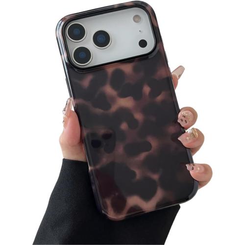 Compatible with iPhone 17 Pro Case Tortoise Shell Phone Case for Women Girl Shockproof TPU and Hard PC Protective Cover - Amber Brown Leopard