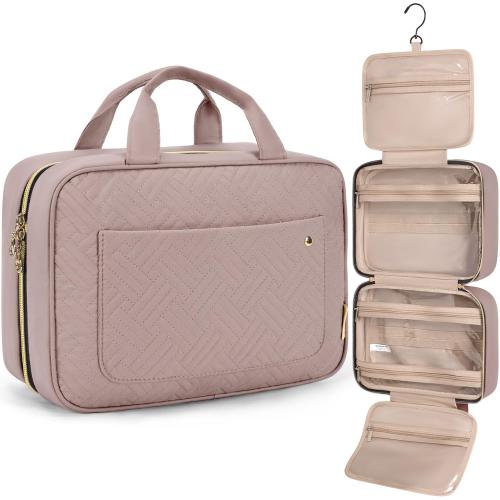 BAGSMART Toiletry Bag Travel Bag with Hanging Hook, Water-resistant Makeup Cosmetic Bag Travel Organizer for Accessories, Shampoo, Full-size Container, Toiletries (Dirty purple, Medium)