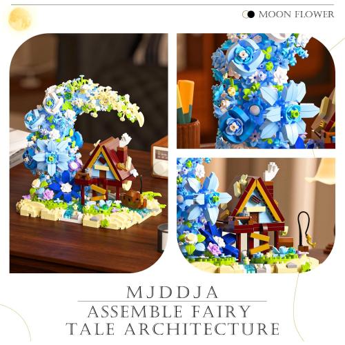 Moon Flower Building Set, 1343 PCS Mini Bricks Building Sets, Moon Flower Bouquet, Fairy Cabin, Mini Blocks Building Botanical Collection Set for Home Decor
