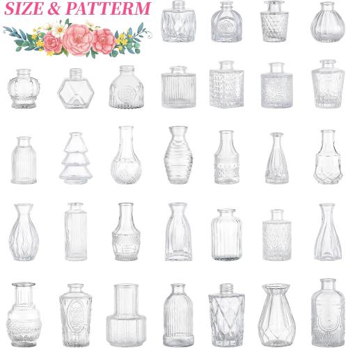 32 Pcs Clear Glass Bud Vases in Bulk, Small Vintage Bud Vase Set for Flowers, Mini Glass Vases for Wedding Centerpieces, Baby Shower, Table Decorations, Event Decor, 3.1-5.1