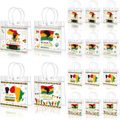 24 Pcs Juneteenth Gift Bags Black History Month Gift Bags with Handles Juneteenth Party Favors Clear PVC Gift Bags African American Goodie Bags for Freedom Day Independence Day, 8 x 8 x 3.15 Inch
