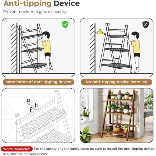 39.4 Bamboo Ladder Shelf Plant Shelf, 3 Tier Foldable Ladder Flower Pot Display Shelf Rack, 23.6W x 15D x 39.4H, Freestanding Bookshelf for Garden, Balcony, Yard, Patio, Lawn, Living Room, Walnut