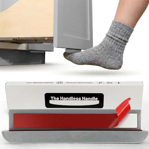 The Handless Handle – Hands-Free Garbage Drawer Foot Pull Handle, Touchless Opener for Drawers, Bins, & Cabinets (Gray, 1 Pack)