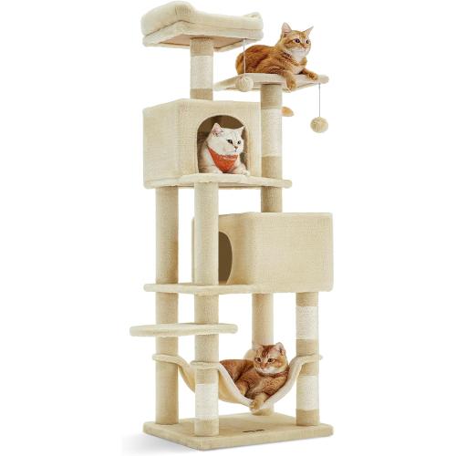 (same brand model different) Feandrea Cat Tree, Cat Tower, Plush Multi-Level Condo with  Scratching Posts, Perches, Caves, Hammock, Pompoms, Beige UPCT192M01