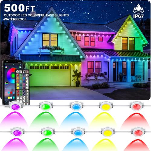 Permanent Outdoor Lights,500FT RGB Eave Light,IP67 Waterproof Lighting for House,Smart LED with App/Remote Control for Outdoor Decor,Garden Decor,Party,Holiday