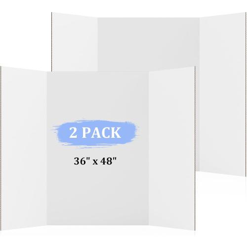 AKONEGE 2 Pack 36 x 48 Trifold Poster Board for Presentation, White Corrugated Cardboard Large Tri Fold Poster Board for Science Fair, Office & School Projects, Photo Displays, Exhibitions Event