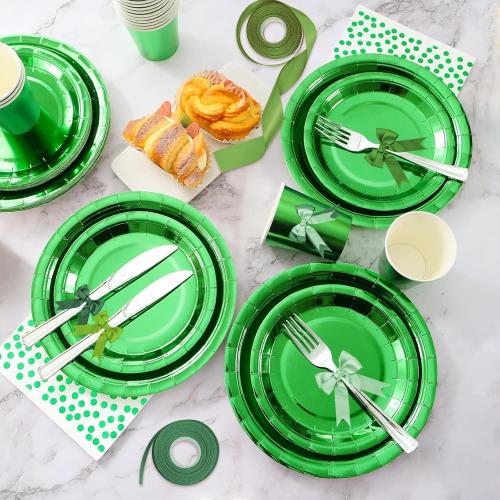 1-1/2 in Green Single‑Faced Satin Ribbons for Crafts Gift Wrapping, 6 Rolls