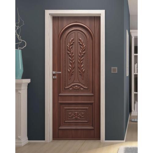 FLFK Decorative Door Mural Wallpaper Sticker, Self-Adhesive Peel and Stick, Classical Carved Wood Design, 30.3 x 78.7 inches, Split into 2 Pieces