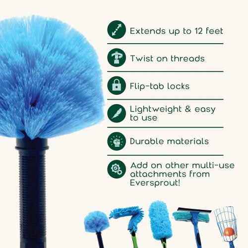 EVERSPROUT 5-to-12ft Telescoping Durable Duster with Extension Pole – Lightweight 3 Stage Cobweb Duster – Extendable to 20ft Reach for Cleaning High Ceilings and Spider Webs MAY HAVE MISSING PIECES