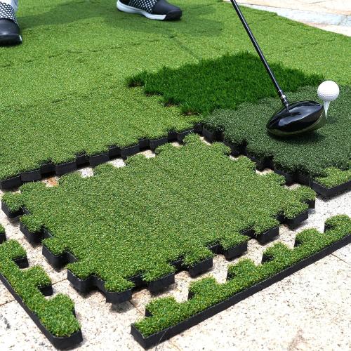 6.3'*3.8' GAIARENA Golf Hitting Mat Premium Indoor & Backyard Practice Mat for Golf Simulator with Interchangeable Tri-Turf Tiles Course Driving Rough Grass 6.3'*3.8'