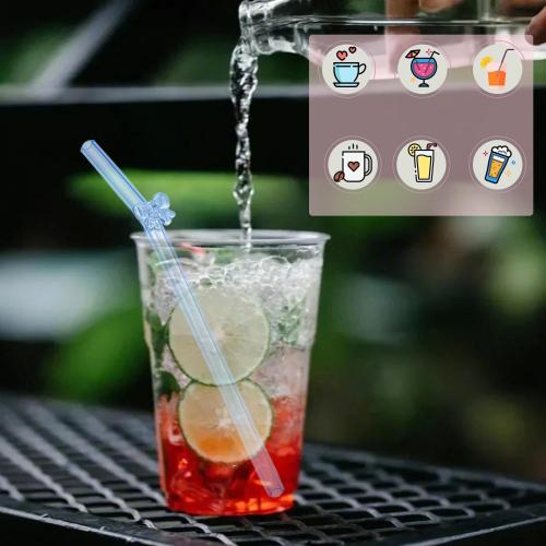 Cute Glass Straws with Charm,Reusable Bow Glass Straw with 1 Cleaning Brush