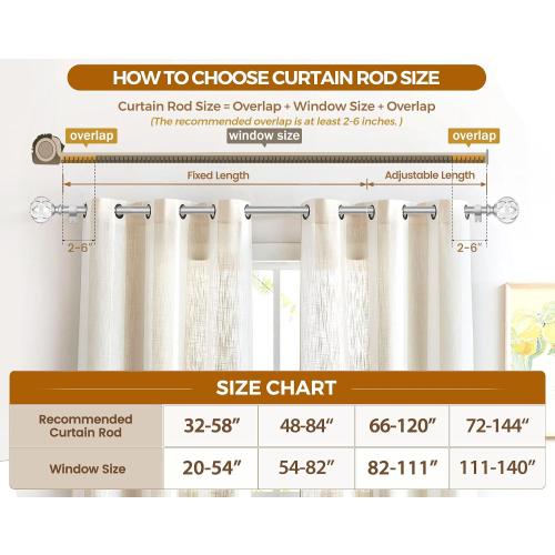 KAMANINA Silver Crystal Curtain Rod 72 to 144 Inches (6-12 Feet), 1 Inch Heavy Duty Curtain Rods for Windows, Telescoping Long Drapery Rods with Acrylic Diamond Netted Texture Finials