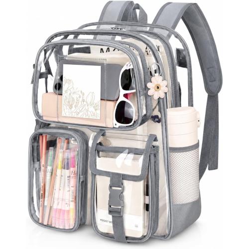 Attmu Clear Backpack for School, 17 inch Heavy Duty PVC Transparent Bookbag