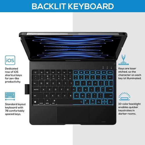 typecase Touch Keyboard Case for iPad Air 11/Pro 11 Gen 1-4, 360° Rotating