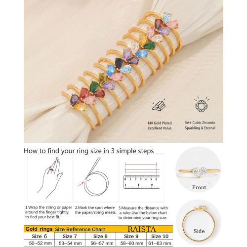 Heart Birthstone Gold Rings for Women Non Tarnish Promise Ring Size 6-10
