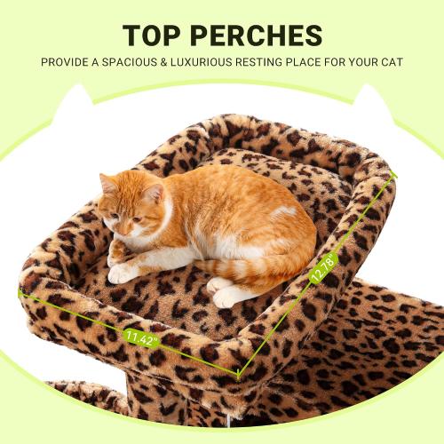 Allewie 64 Inches Multi-Level Cat Tree Tower for Indoor Cats,Leopard Print