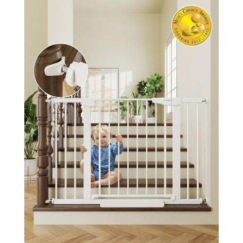 Cumbor 30-46 Baby Gate for Stairs, Auto Close Dog Gate for Doorways White | Toddler Safety Essentials for the House, Mom's Choice Awards Winner-Easy Install Pressure/Hardware Mounted Pet Gate for Dogs
