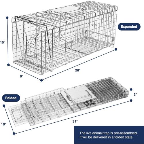 Animal Trap Cage, 26 Inch Live Traps for Raccoons Heavy Duty, Cat Trap for Stray Cats, Squirrels, Raccoon, Rabbits, Possum, Skunk, Outdoor Small Animal Humane Catch & Release, Foldable