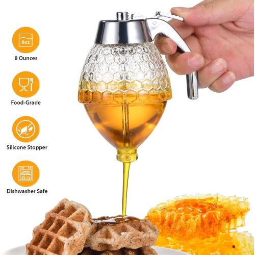 Honey Dispenser with Stand, 8oz Honey Dispenser No Drip Glass
