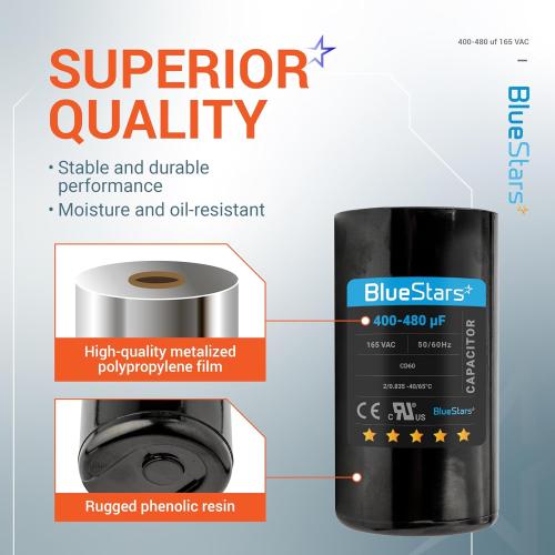 [UL Listed] BlueStars 400-480 uF MFD 165 VAC Universal CD60 Round Motor Start Capacitor 50/60 Hz - Replacement Part for AC Electric Motor Operation - Lifetime Up to 30.000 Hours
