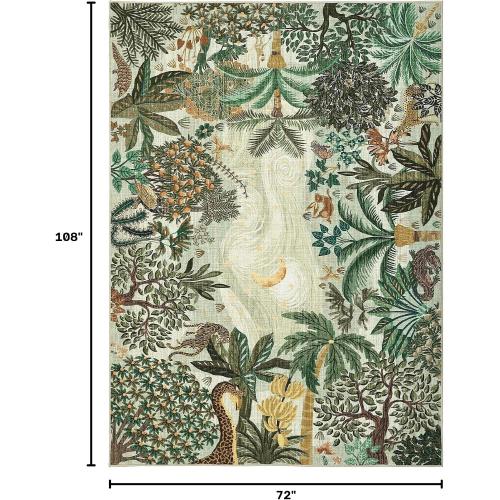 GarveeHome 6x9 Area Rug Jungle Green Washable Rugs for Living Room Bedroom, Soft Low Pile Non Slip Accent Floor Mat Animal Print Tiger Throw Rug Indoor Carpet Dining Room Playroom
