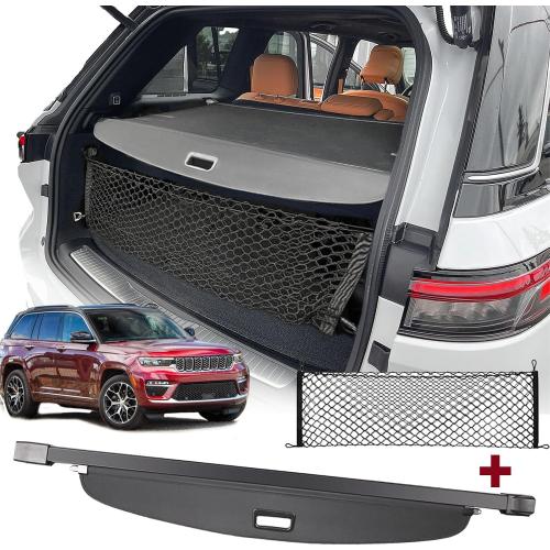 Cargo Cover for 2022-2024 2025 2026 Jeep Grand Cherokee Accessories(2 Row; WL) 4XE,Carbon Fiber Look Retractable Storage Tonneau Luggage Security Shield Shade Privacy Trunk Cover