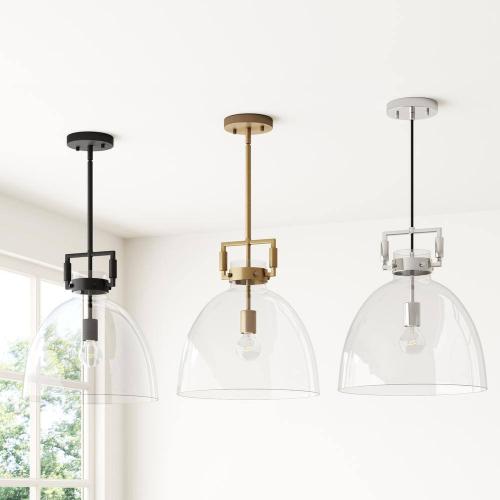 Nathan James Leigh Gold Indoor Ceiling Hanging Pendant Light with Clear Glass and Adjustable Cord for Kitchen, Island, Entryway