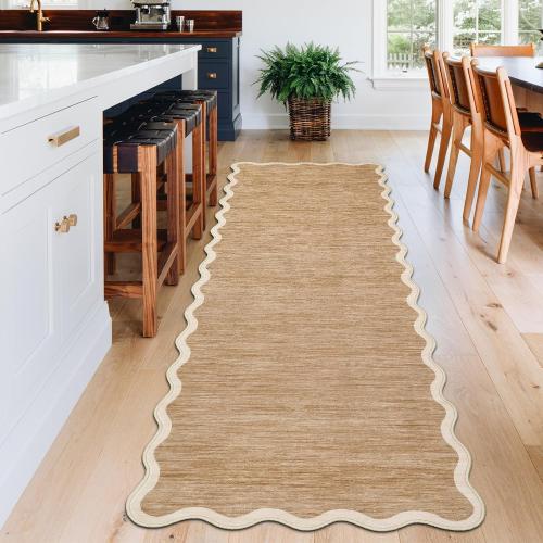 GarveeHome Scalloped Runner Rug for Kitchen Non Slip 2'6''x8' Washable Rugs