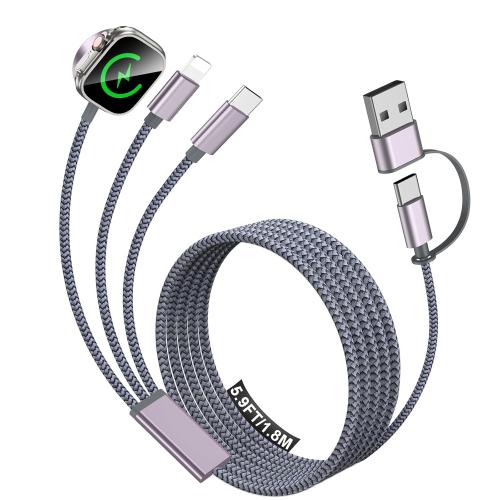 Travel Essentials for Apple Watch Charger,iPhone Charger,3 in 2 Multi Charging Cable,Type C/Magnetic Fast Charging Cable [Portable] for iWatch Series Ultra/11/10/9/SE,iPhone 17-11-6FT Gray