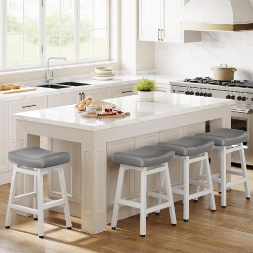Raynesys 24 Inche Bonded Leather Counter Height Bar Stools Set of 2 Curved