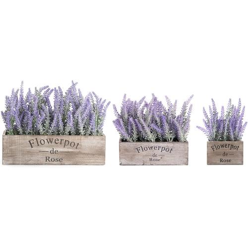 Velener Fake Lavender Plant with Decorative Tray Wooden Box 14- Spring Decorations for Home Office, Cottagecore Country Farmhouse Decor, Bathroom, Porch Decor, Purple Room, Faux Flower Indoor Garden