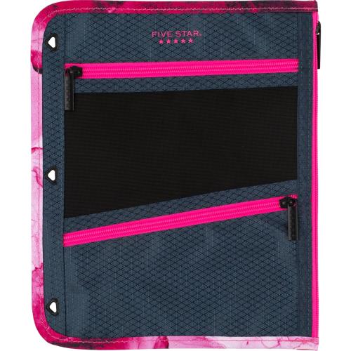 Five Star Pencil Pouch, Pen Case, 3-Pocket Zipper Pouch, Fits 3-Ring Binder, Storage Organizer for Classroom Supplies Earbuds Chargers Cables Makeup, Navy/Pink (506420B-ECM)