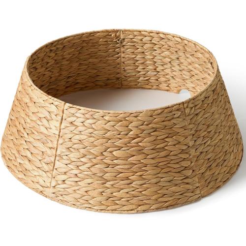 28in Christmas Tree Collar - Woven Hyacinth Tree Collars for Artificial Trees - Rattan Rustic Farmhouse Basket for Tree Base Cover with Cord Cut-Out for 6ft 7.5ft Tree (Natural)