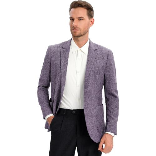 Size Medium Purple Gray Men's Sport Coats & Blazers Linen Suit Jacket for Men Casual Sport Coat Lightweight Suits Blazer Jacket for Men Business Work Office Slim Fit One Button Fashion 2024