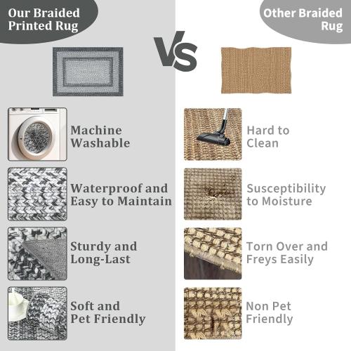 RUGSREAL 2x6 Runner Rug Braided Print Hallway Area Rugs Machine Washable