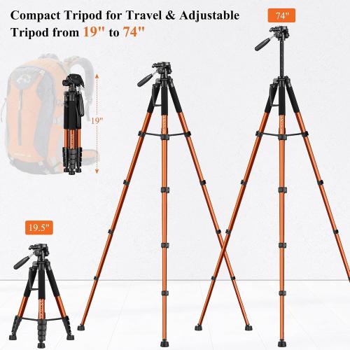 Victiv Tripod, 74” Camera Tripod for Cell Phone with Phone Holder, Orange