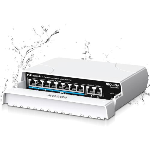 Outdoor Waterproof 8-Port PoE Switch with 8 Port PoE @120W   Gigabit Uplink Port, 10 Port IEEE802.3af/at Power Over Ethernet Switch Unmanaged with VLAN and 250m Extender Function, Plug & Play