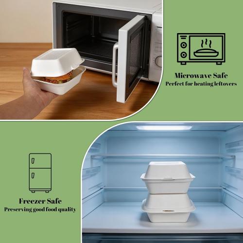 Lucklot 50 Pack 6×6 Inch White Compostable Bagasse Take Out Food Containers