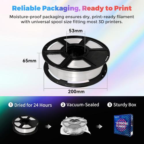 Flashforge 3D Printer Filament Silk PLA 1.75mm 1kg Spool-Dimensional Accuracy  /- 0.02mm (White)