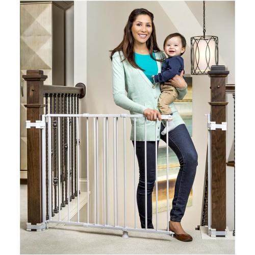 Regalo Safety 29-43 Top of Stairs Baby Gate, Extra Wide Baby Gate, Extra Wide Hardware Mounted Stair Gate with Banister & Wall Mount Kit, Walk-Through Safety Gate with Door for Toddlers & Pets