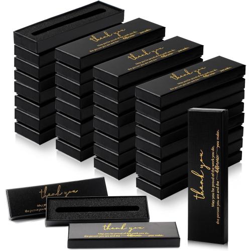 Fulmoon 24 Pcs Inspirational Pen Boxes Empty Thank You Pen Boxes for Ballpoint Jewelry Display Motivational Quote Cases Appreciation Gifts for Christmas Employee Teacher Coworker Office Team(Black)