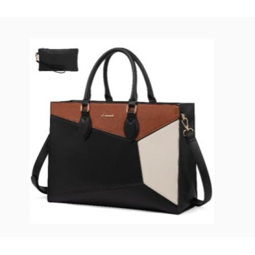 LOVEVOOK Laptop Bag for Women 17 inch,Diamond Quilted Work Tote Bags Womens Laptop Tote Bag Computer Shoulder Bags,Stylish Travel Tote Bags Laptop Purse Case Briefcase Handbag with Clutch Purse,Black