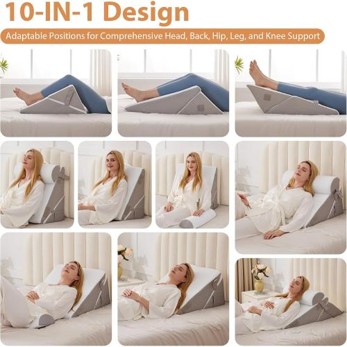 Bed Wedge Pillow for Sleeping 3Pcs & Leg Elevation Pillow