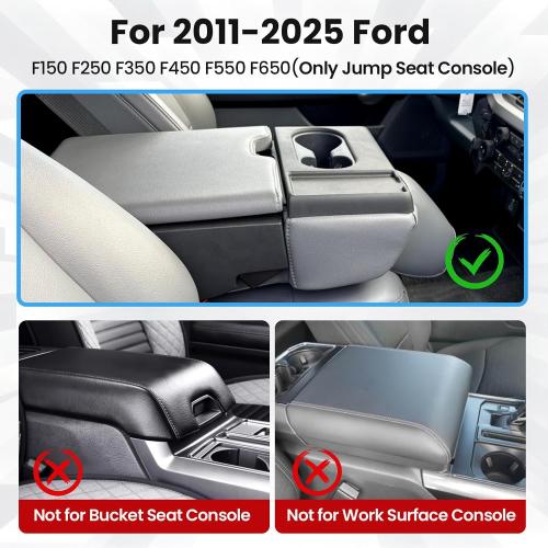 FIILINES Front Center Seat Headrest Organizer for 2011-2025 Ford F150 F250 F350 F450 F550 F650 Accessories, Coin Storage Box with Phone Holder and Large-Capacity Cup Holder (Jump Seat Only)