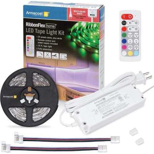 Armacost Lighting RibbonFlex Home 24V RGB W Hardwire LED Strip Light Kit, Multicolor, 16 ft (423511)