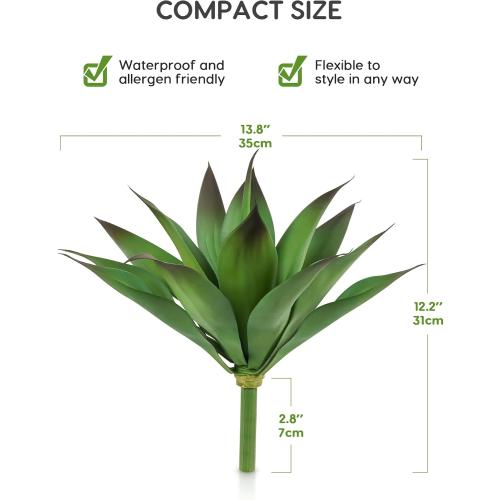 Set of 2 Size 14 Velener Artificial Outdoor Agave Plant - Small Size UV Resistant Fake Agave Plants for Indoor and Outdoor Decor(Purple, 14 Inch)-2 Pack