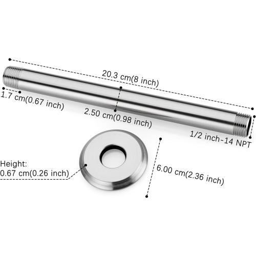 8 Inch Shower Arm and Flange Brushed Nickel, Ceiling Mounted Shower Arm for Rain Shower Head